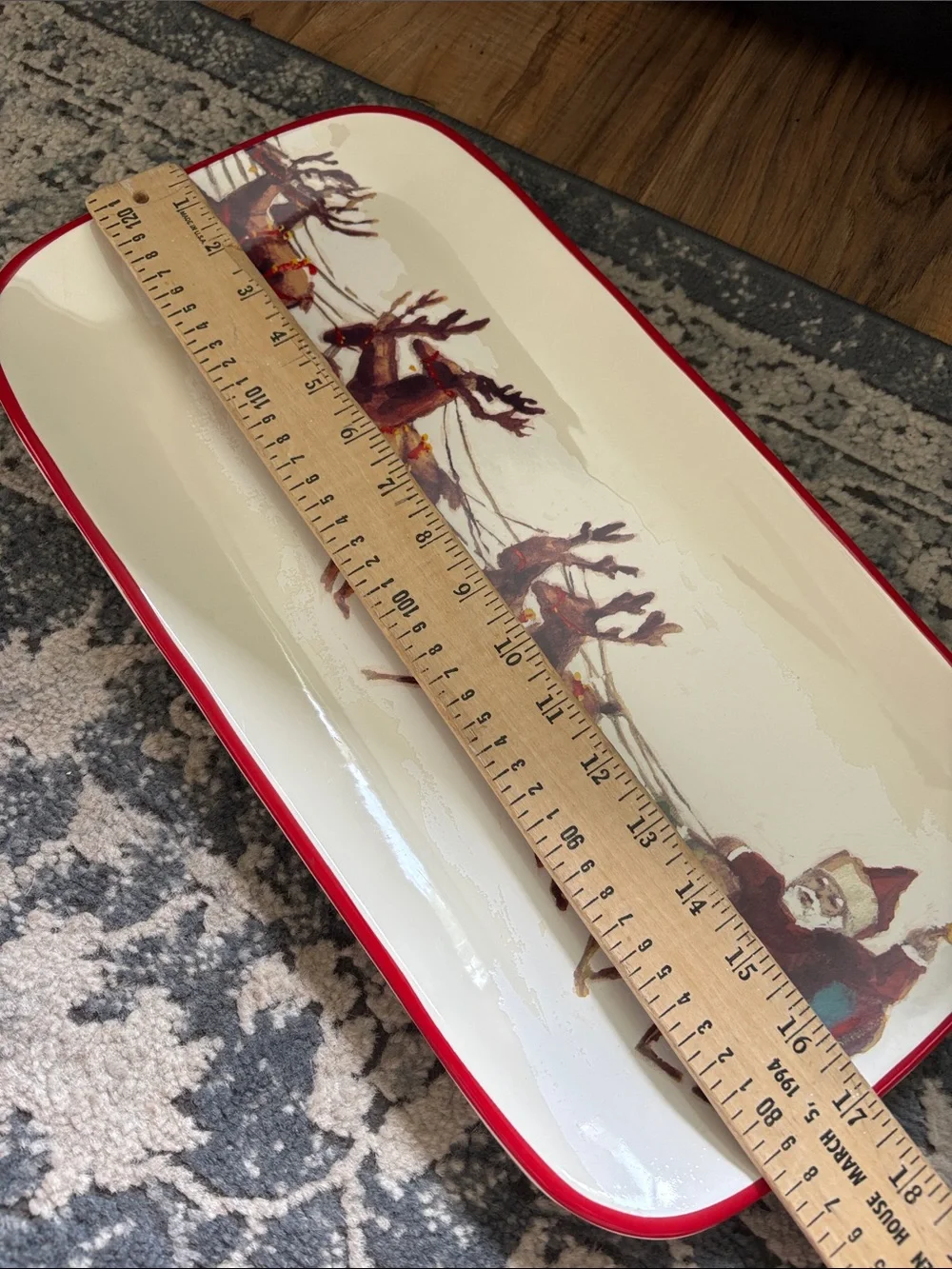 Williams Sonoma Santa and his reindeer Red Trim Santa Sleigh Serving Platter